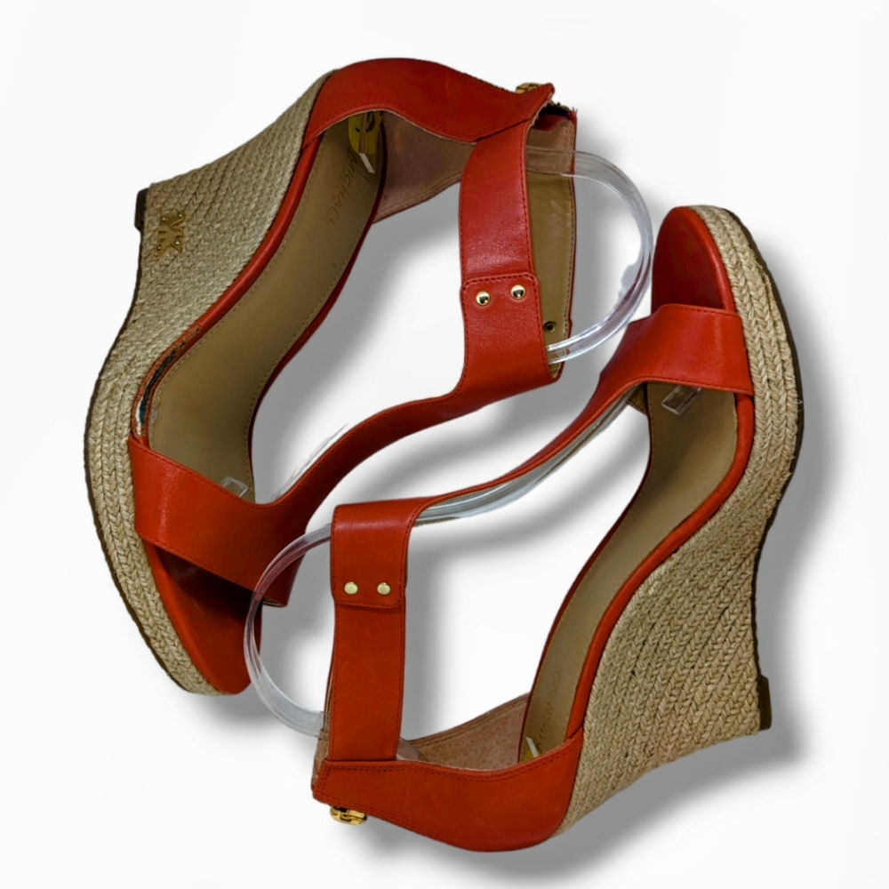 MICHAEL Michael Kors | Jute Coral Leather Open Toe Wedges Women's Size 9 - Picture 3 of 7